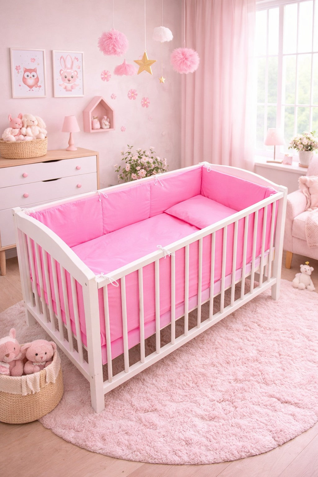 Baby Bedding Set 3pc All-round Bumper Fit Cot 120x60cm Pink