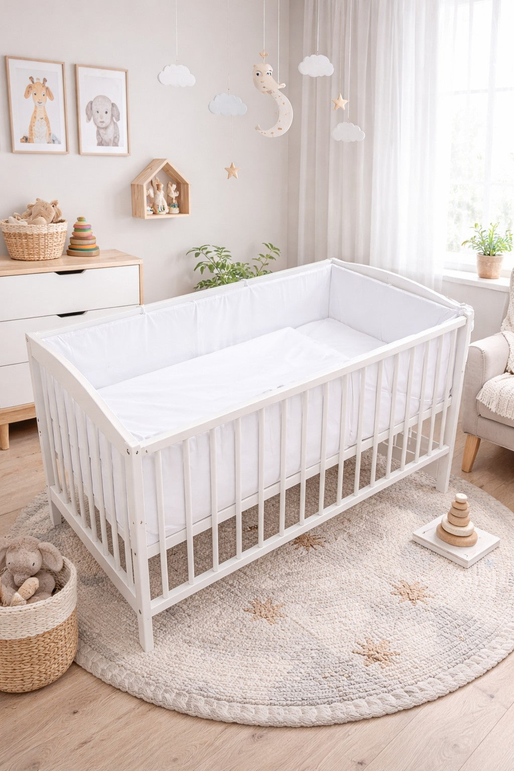 3Pc Baby Bedding Set Bumper All-round Pillow Duvet Fit Cot 120x60cm White