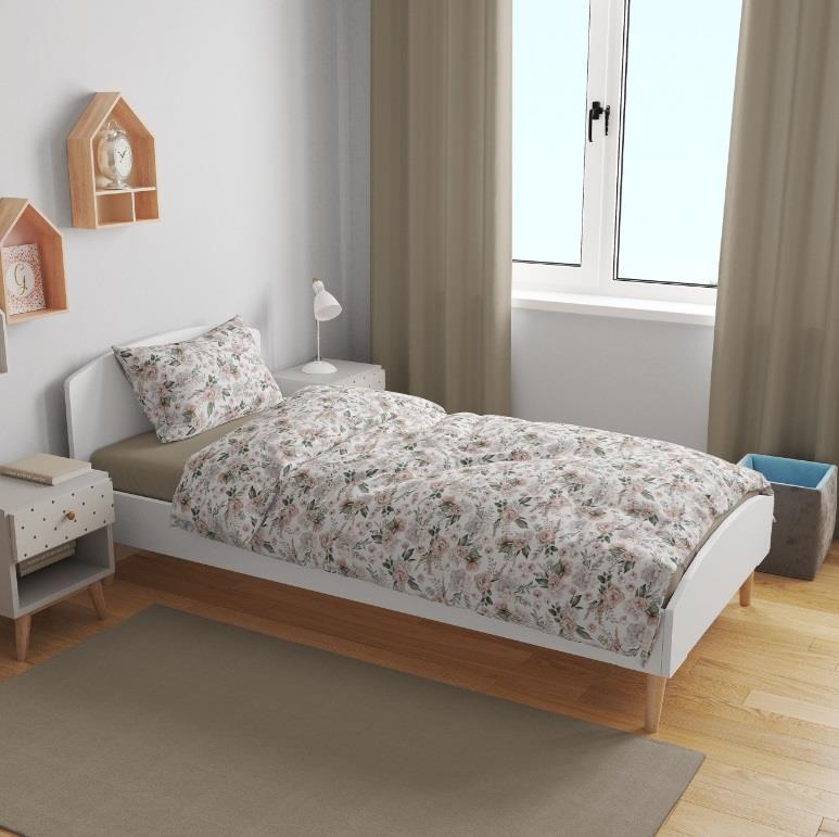 100% Organic Cotton Bedding Set – 140x200 cm Duvet Cover for Single Bed Romantic Flowers