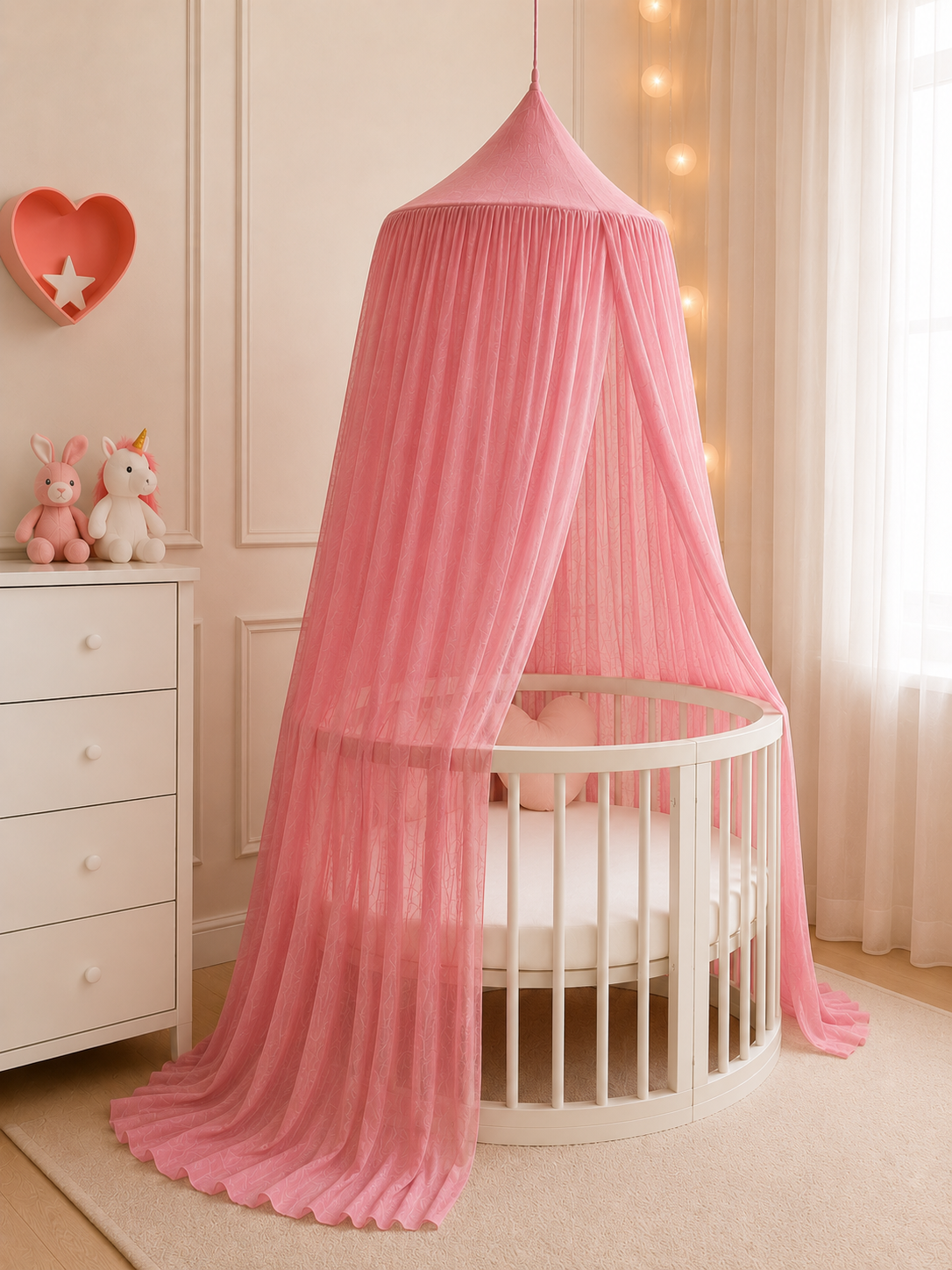 BABYMAM Canopy Mosquito Hanging Net for Crib Cot Bed Nursery - Rose Pink