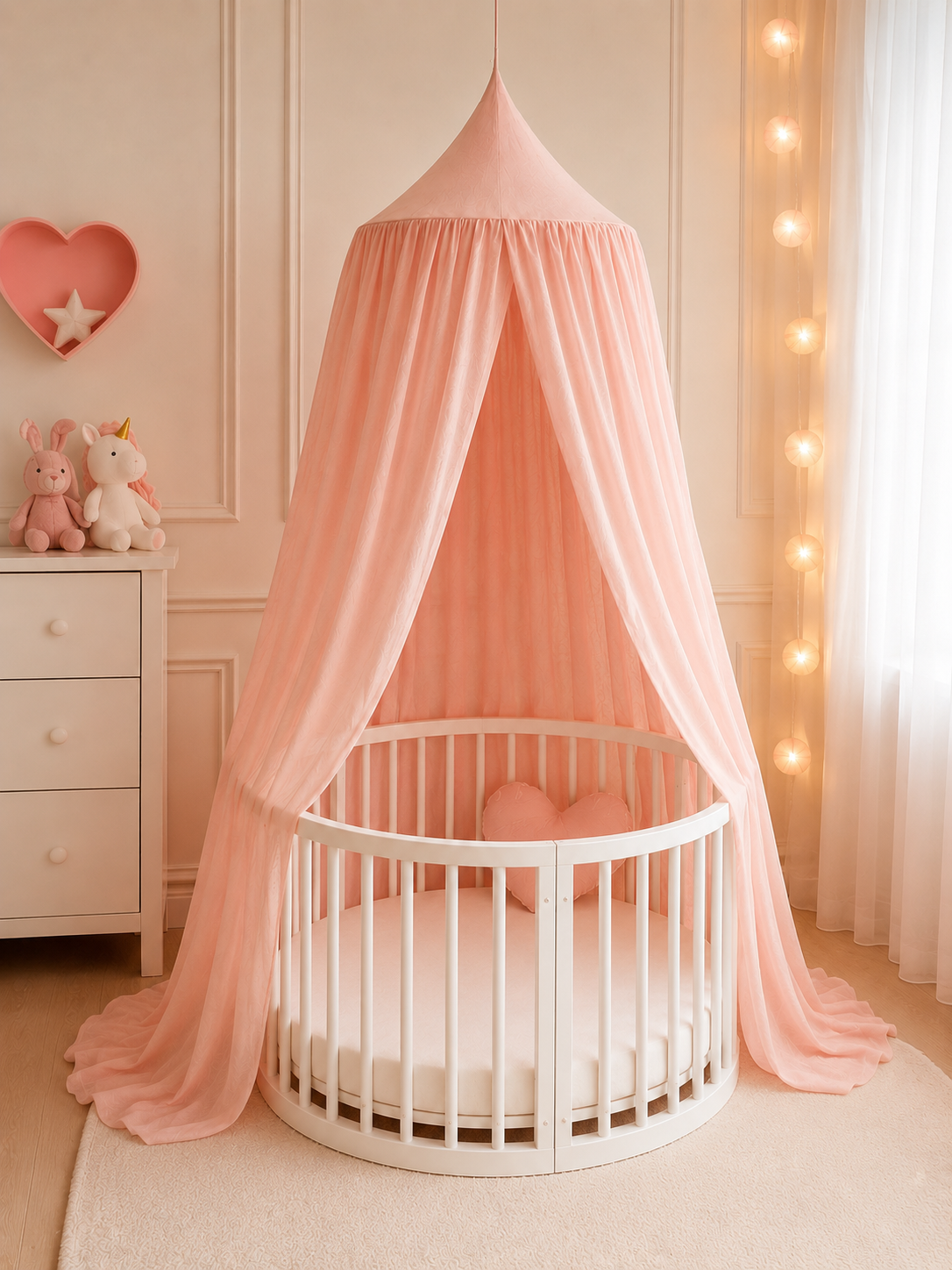 BABYMAM Canopy Mosquito Hanging Net for Crib Cot Bed Nursery - Peach Pink
