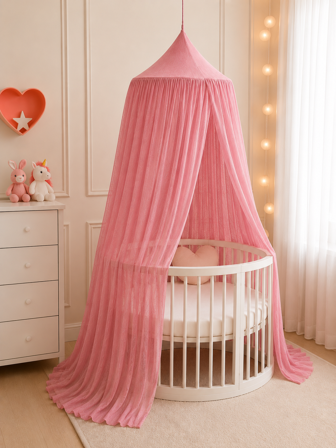 BABYMAM Canopy Mosquito Hanging Net for Crib Cot Bed Nursery - Rose Pink