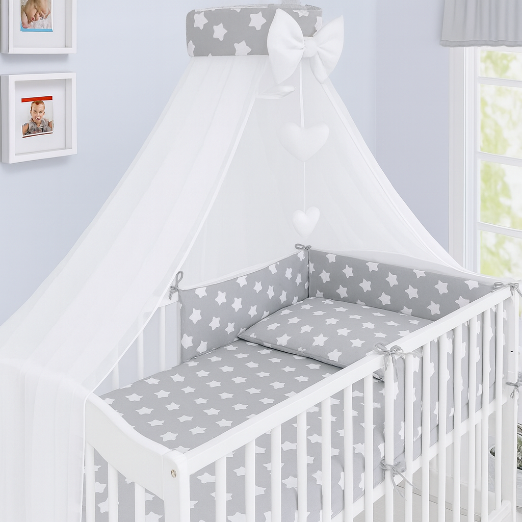 BABYMAM Canopy Mosquito Drape Dressing Net Holder Nursery to Fit Cot Bed Big White on Grey