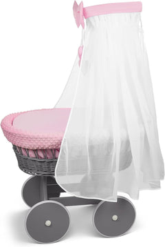Full Bedding Set With Canopy To Fit Wicker Moses Basket Pink - MyHappy Baby