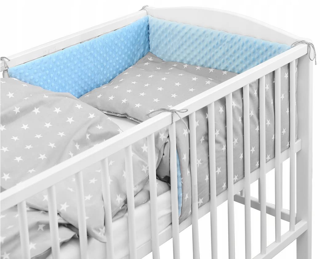 Baby Dimple Bedding Set 3Pc Fit Cot 120X60cm - Blue /Small White Stars On Grey