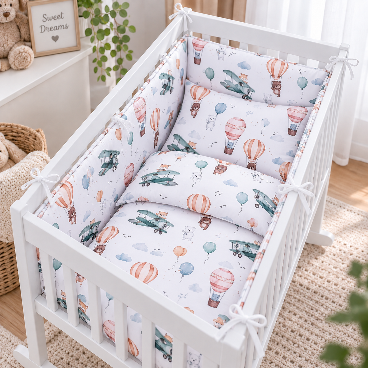 Baby Bedding Set 5pc fit Crib 70x80 Bumper 260cm Cotton 100% Dreamy Flight
