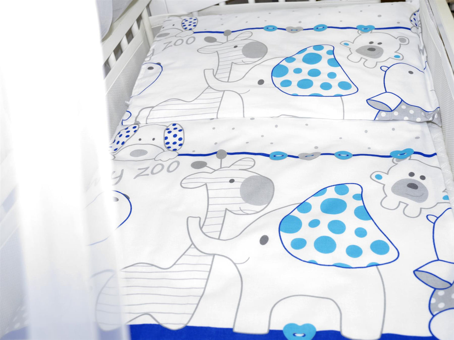 Baby Cot Bedding Set 9pc Fit Cot 120x60cm Zoo Blue