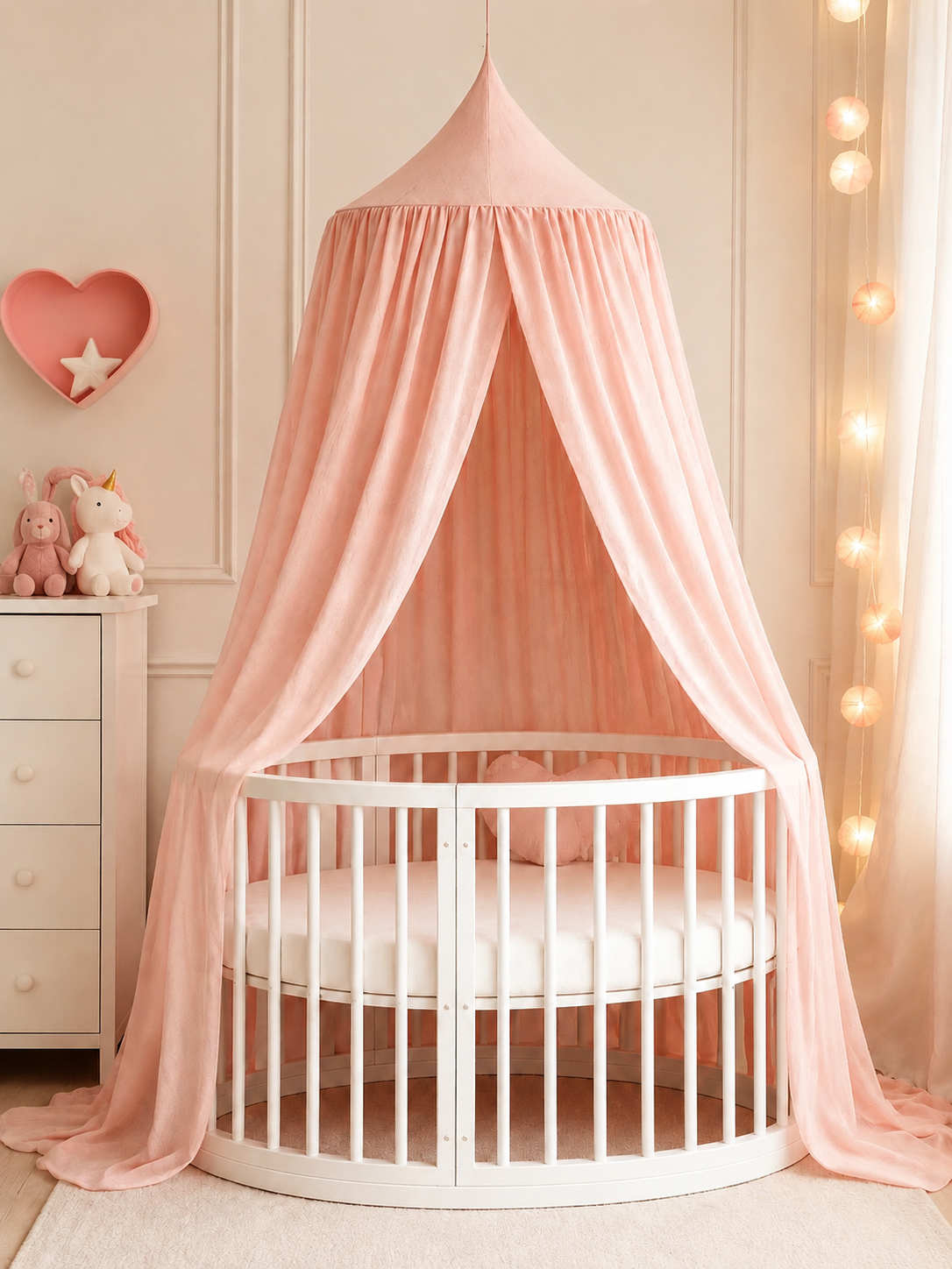 BABYMAM Canopy Mosquito Hanging Net for Crib Cot Bed Nursery - Peach Pink