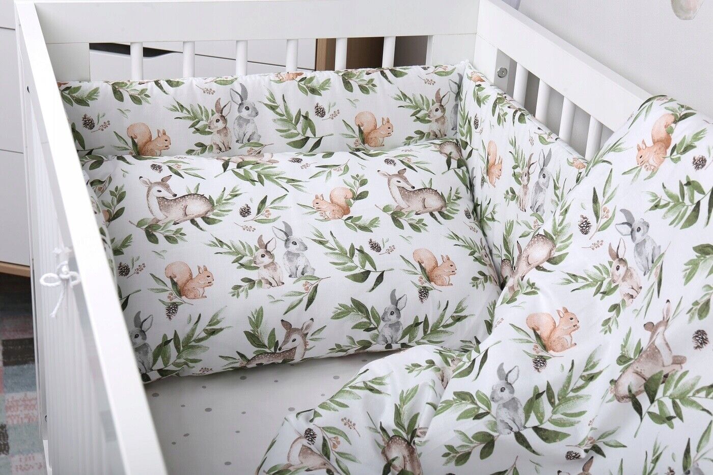 Baby Bedding Set 3pc All-round Bumper Fit Cot bed 140x70 Green Glade