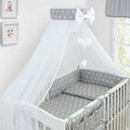 BABYMAM Baby Bedding Set Essential 17pcs 120x90 Cot with Drawer and Mattress Small White on Grey