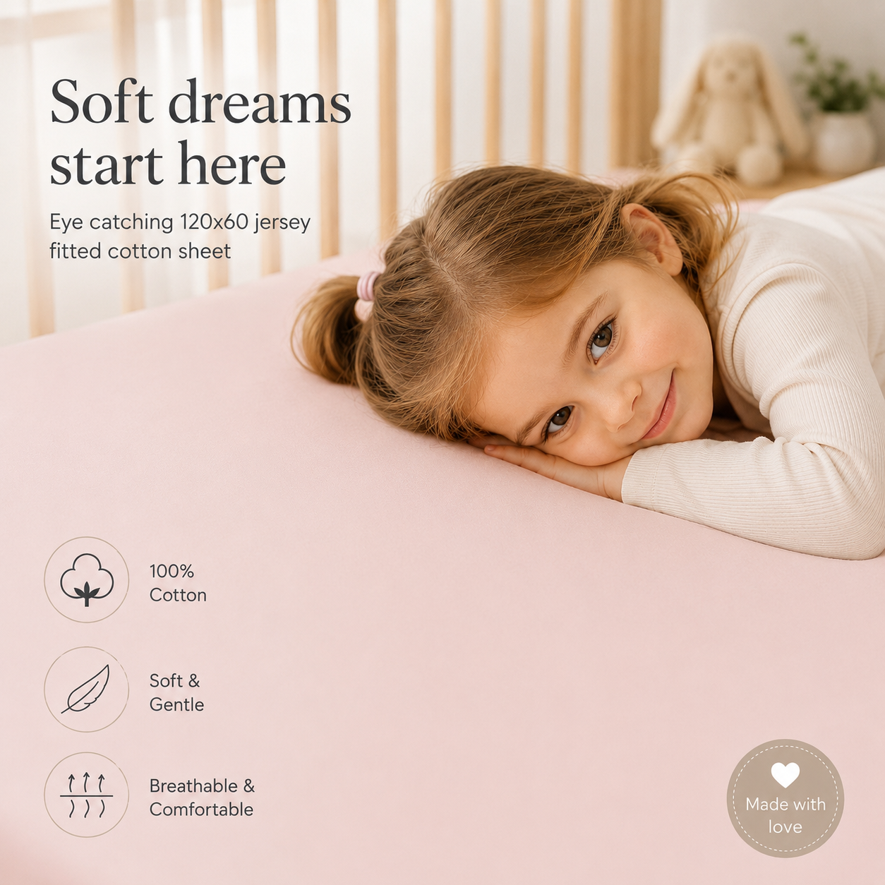 BABYMAM 4 Pack Cot Fitted Sheets 120x60 cm, 100% Organic Jersey Cotton Baby Cot Sheets, Soft Breathable Baby Bedding, Elasticated Mattress Covers (Pink)