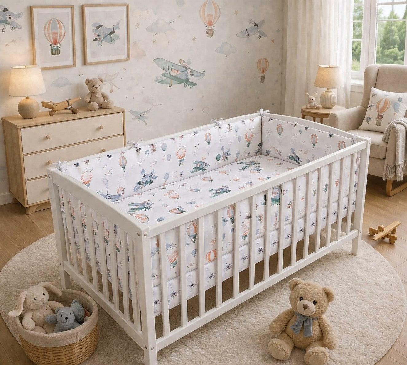 5Pc Baby Bedding Set Bumper All-round Pillow Duvet Fit Cot 120x60cm Dreamy Flight