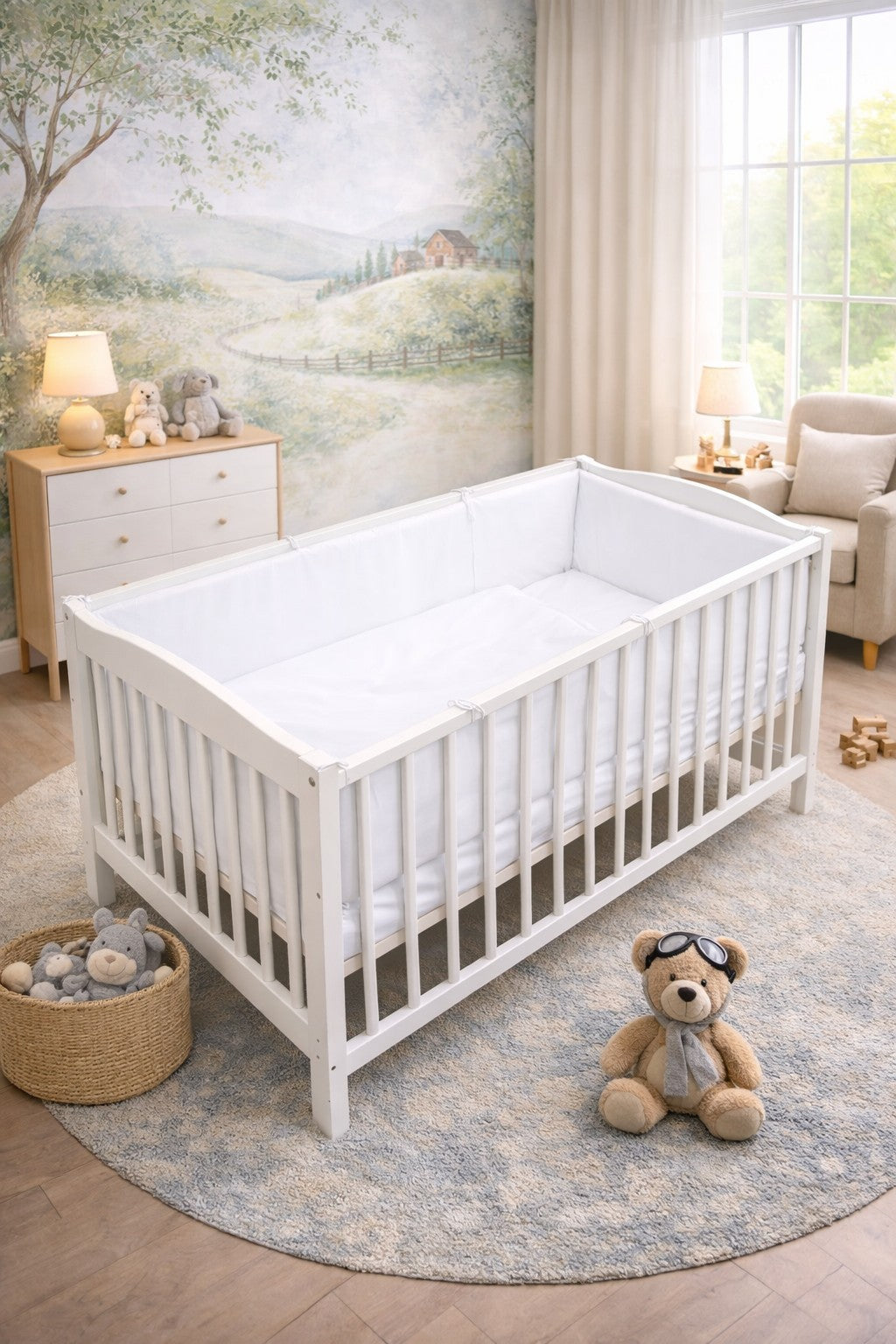 5Pc Baby Bedding Set Bumper ALL-ROUND Pillow Duvet Fit Cot 120x60cm White