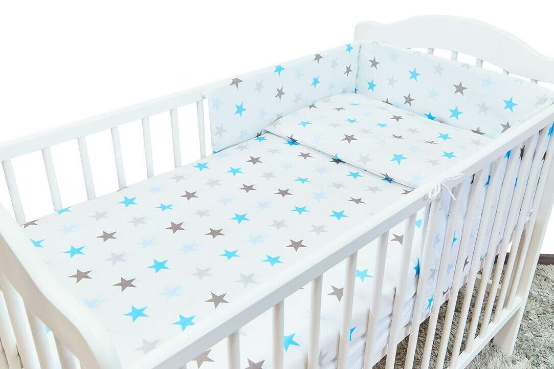 3PC 120x90cm Baby bedding set pillow duvet bumper Grey Blue Stars