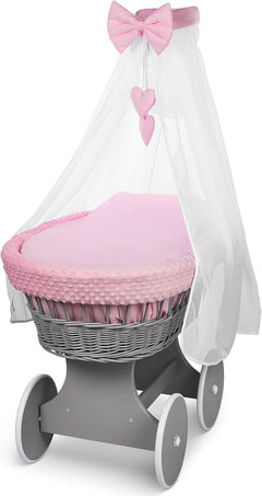 Full Bedding Set With Canopy To Fit Wicker Moses Basket Pink - MyHappy Baby