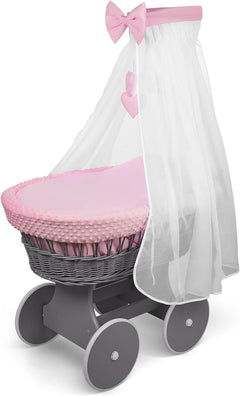 Full Bedding Set With Canopy To Fit Wicker Moses Basket Pink - MyHappy Baby