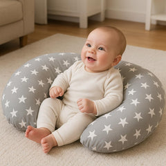 Baby Feeding Pillow + Removable Cover Small White Stars with Grey - MyHappy Baby