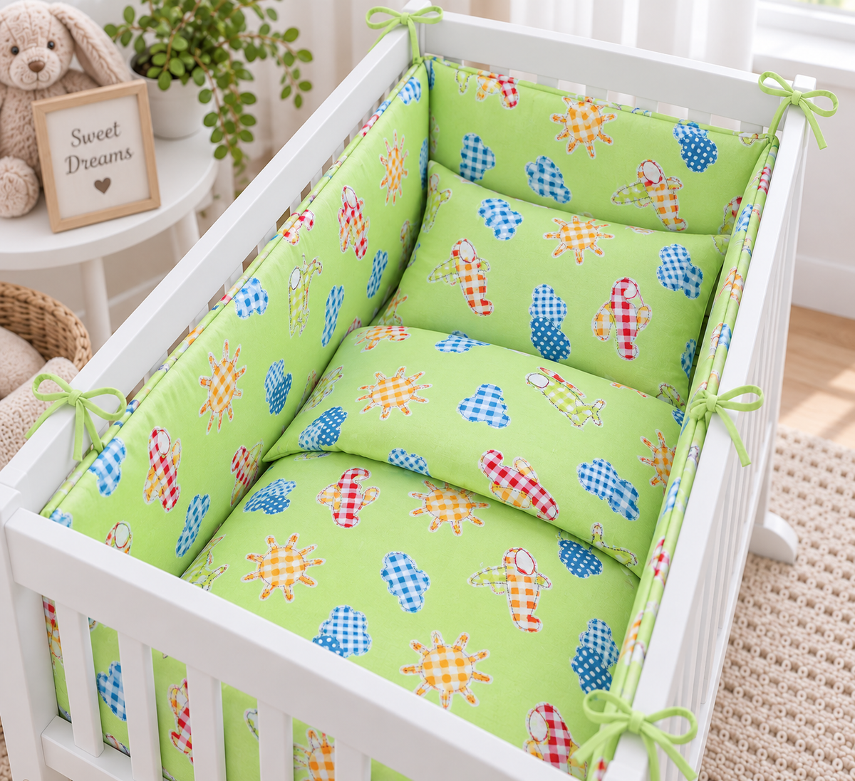Baby bedding set 5pc nursery cotton pillow duvet bumper 70x80cm Planes green