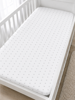 Baby Fitted Cot Sheet Printed Design 100% Cotton Mattress 120X60 cm Small Grey Stars On White - MyHappy Baby