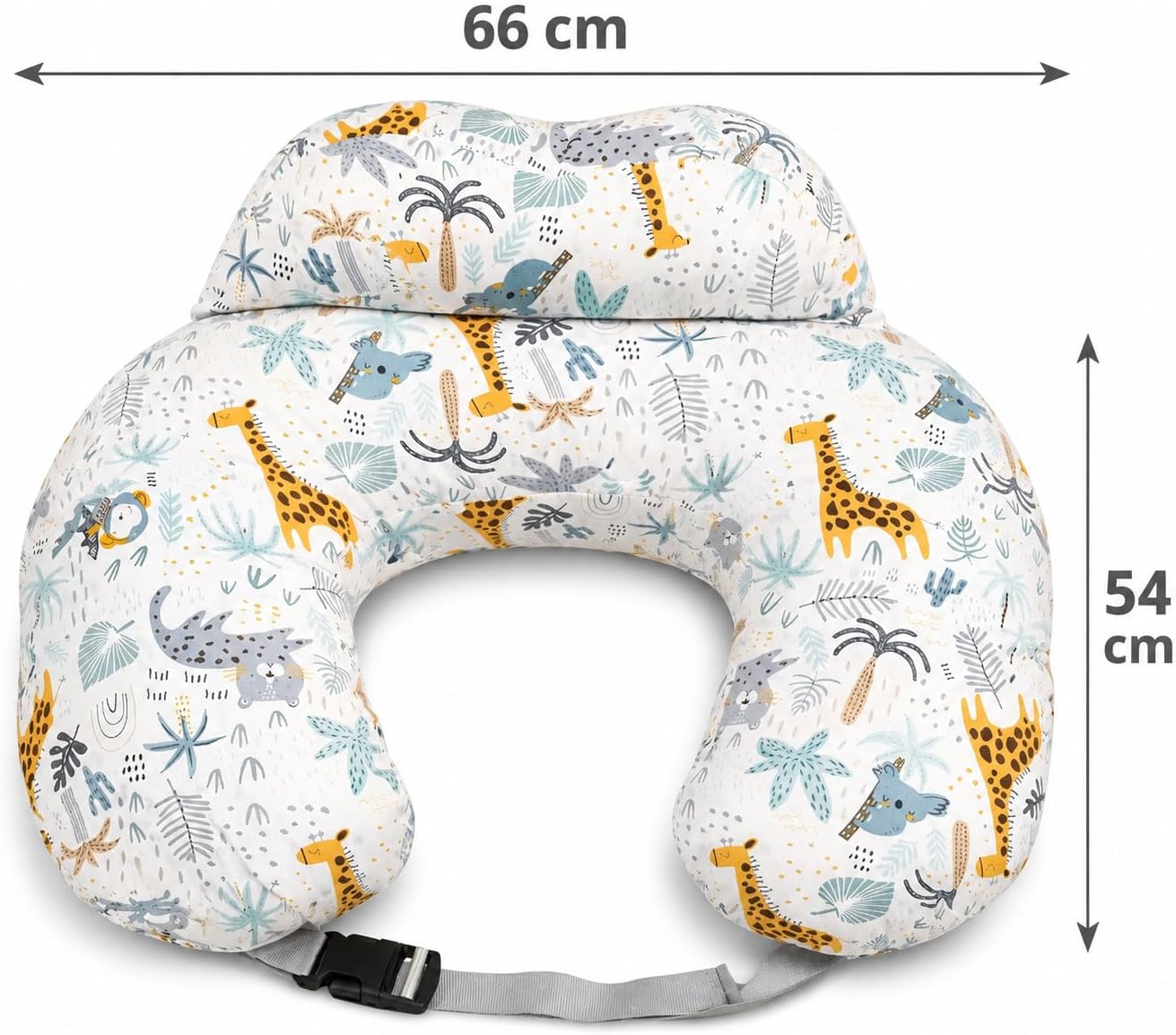 Nursing Pillow with Head Support & Removable Cover Baby Feeding Cushion - Safari