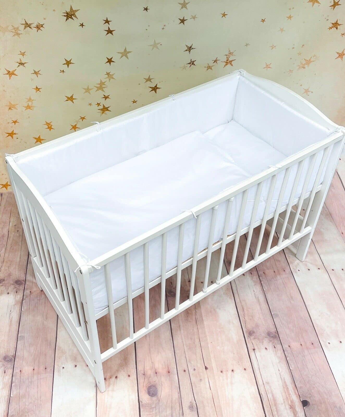 Baby Bedding Set 120x60 6pc All-round Bumper Fit Cot 100% Cotton White