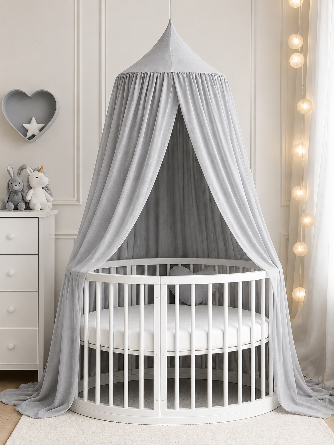 BABYMAM Canopy Mosquito Hanging Net for Crib Cot Bed Nursery - Grey