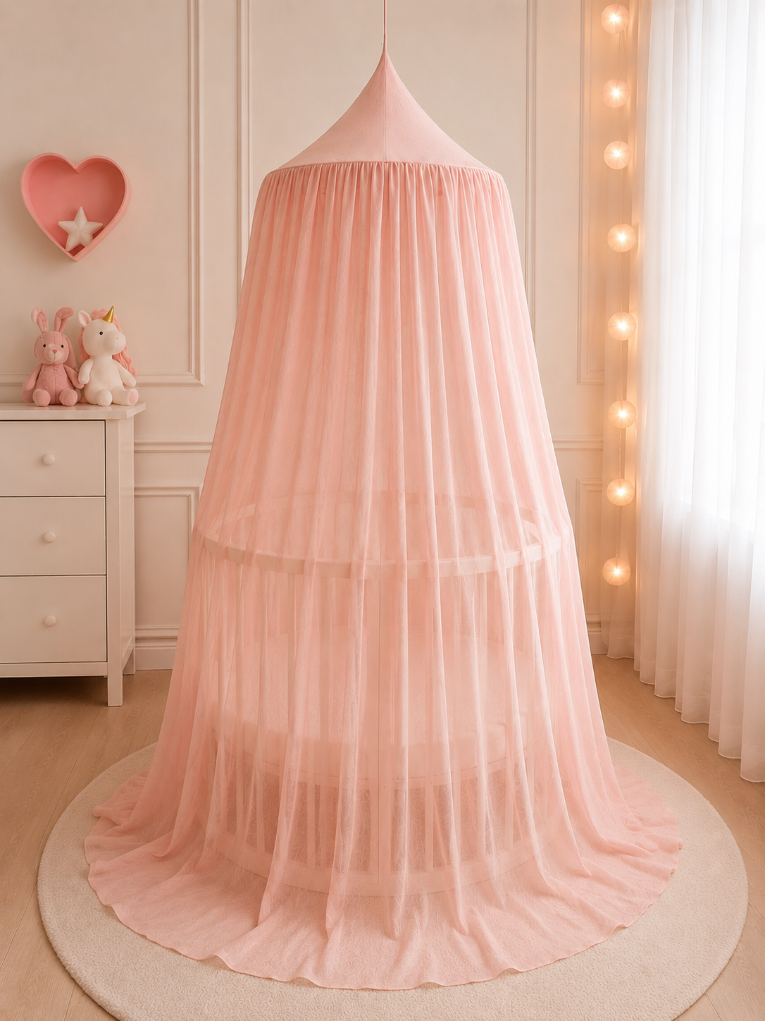 BABYMAM Canopy Mosquito Hanging Net for Crib Cot Bed Nursery - Peach Pink