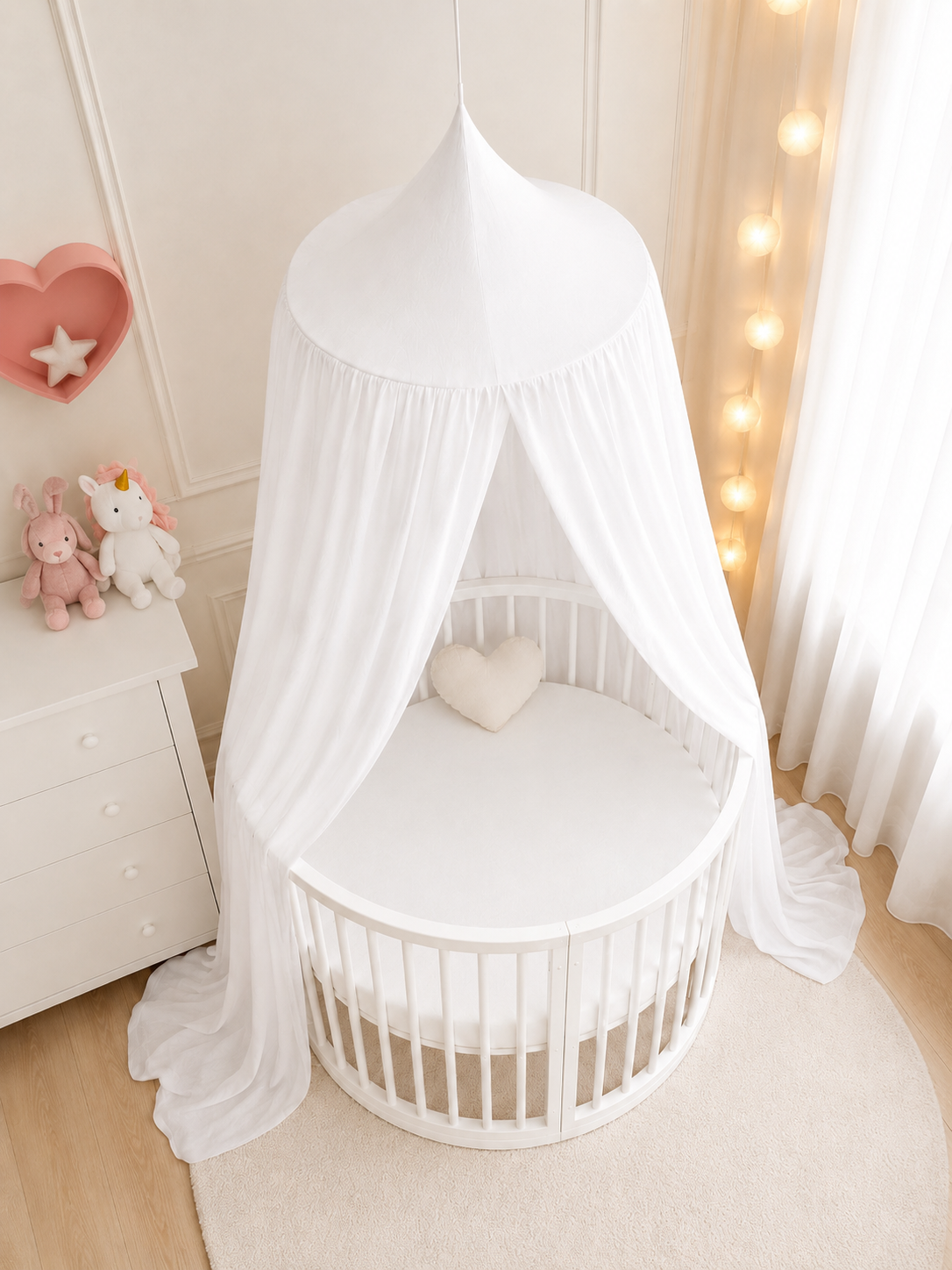 BABYMAM Canopy Mosquito Hanging Net for Crib Cot Bed Nursery - White