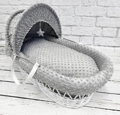 Luxury Moses Basket Padded White Wicker Baby Full Set - Grey - MyHappy Baby