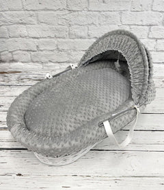 Luxury Moses Basket Padded White Wicker Baby Full Set - Grey - MyHappy Baby