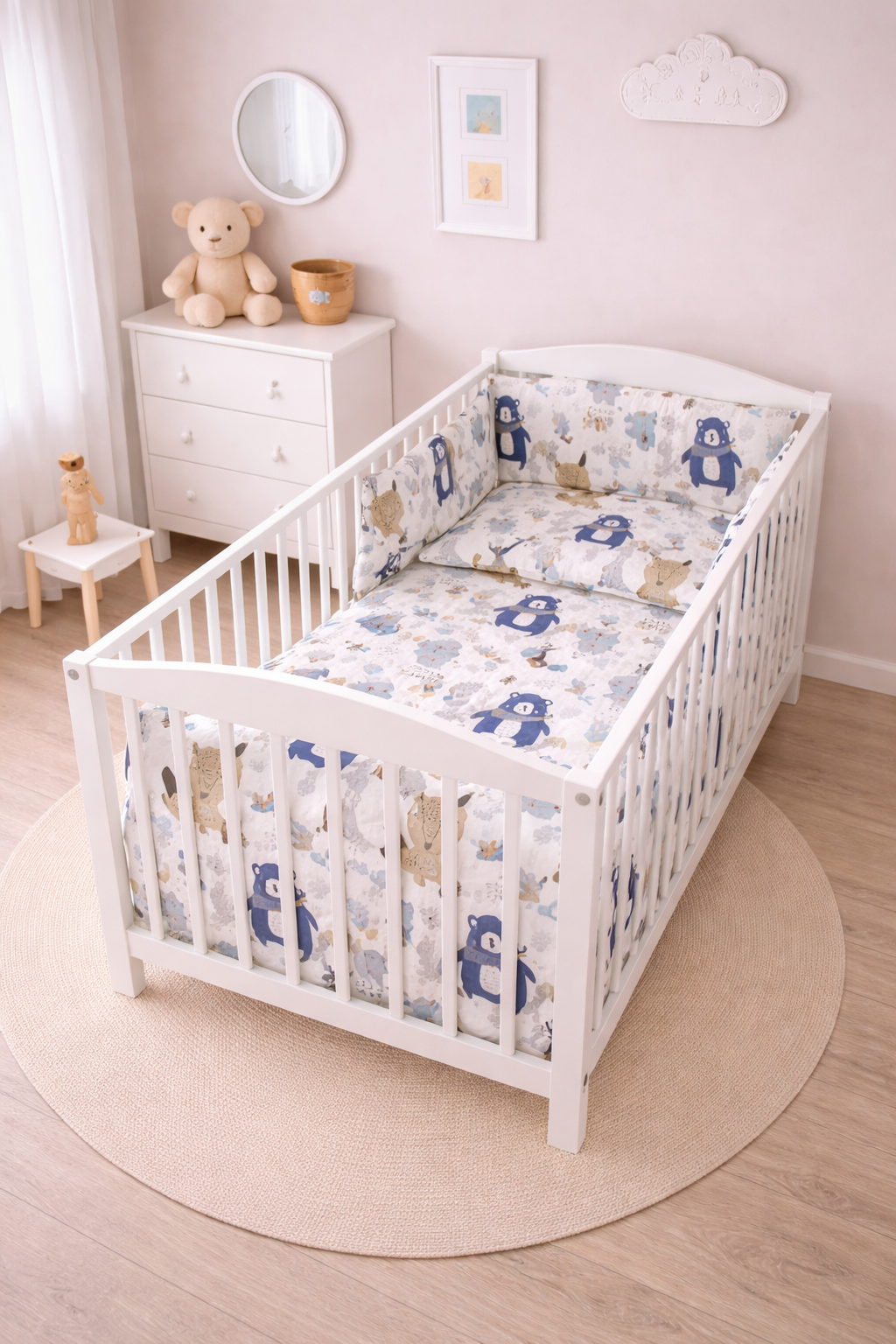 6Pc Baby Bedding Set Bumper Pillow Duvet Fit Cot 120x60cm Boho Animals Navy