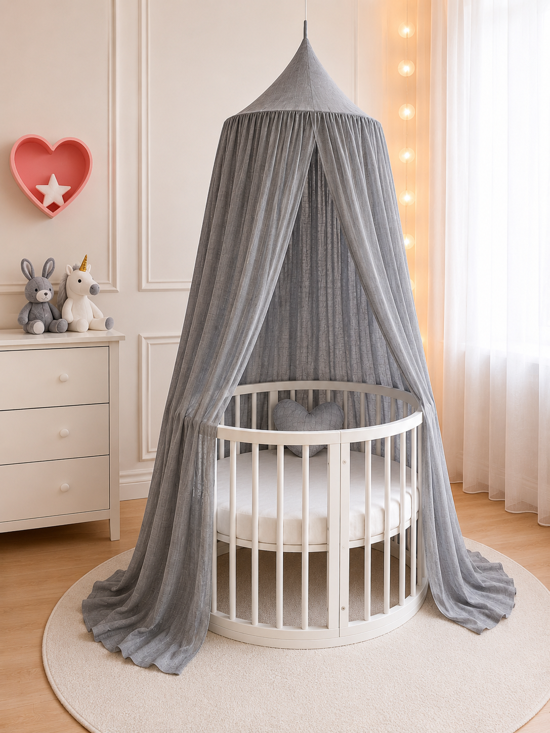 BABYMAM Canopy Mosquito Hanging Net for Crib Cot Bed Nursery - Grey