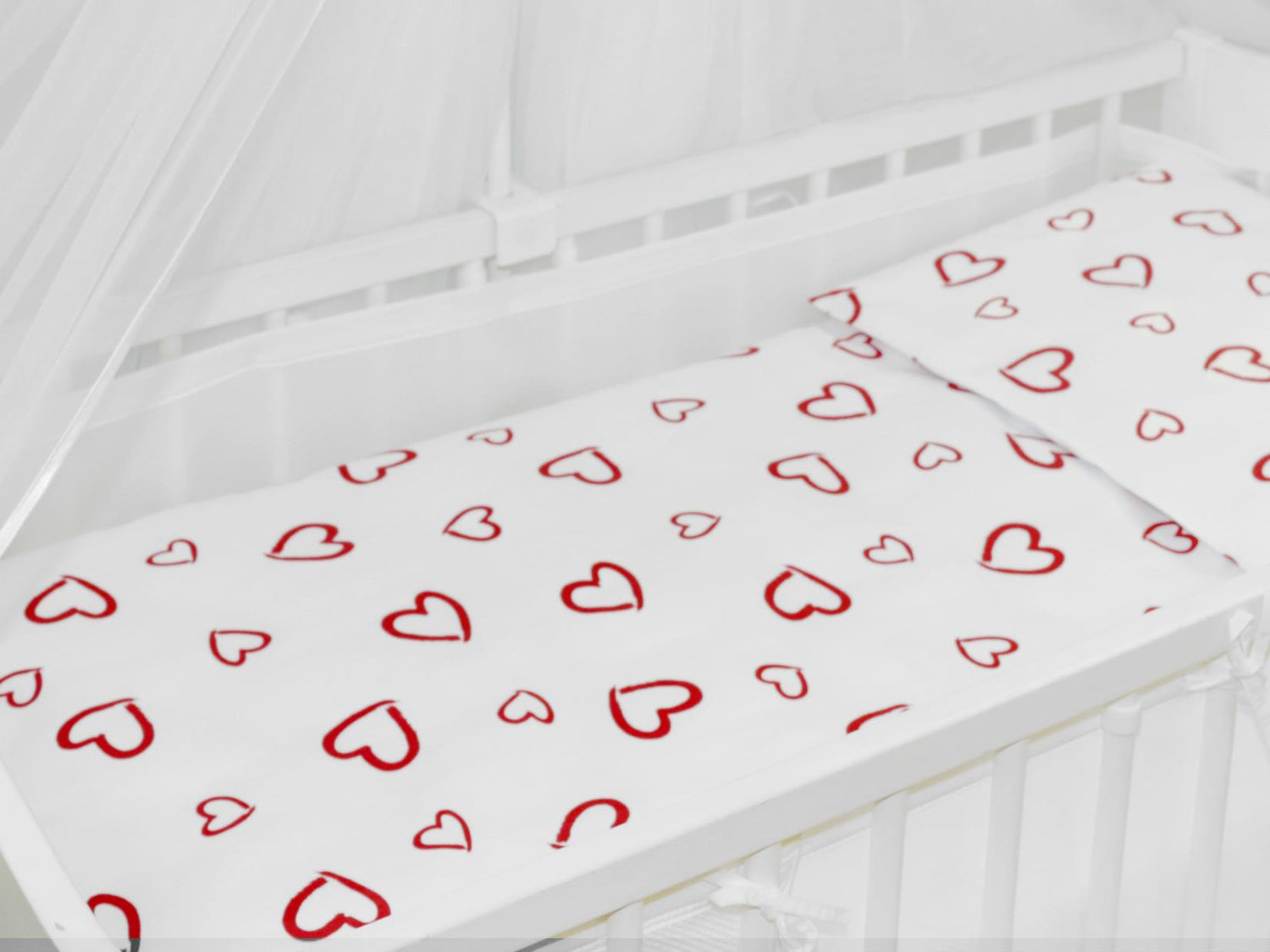 Baby Cot Bedding Set 9pc Fit Cot 120x60cm Red Hearts