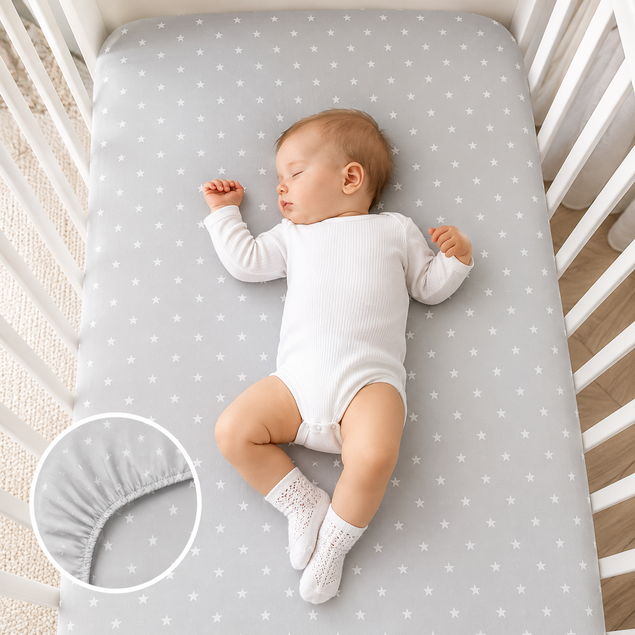 2 Pack Jersey Fitted Sheets 90x40 cm for Baby Cribs (Small Stars with Grey)
