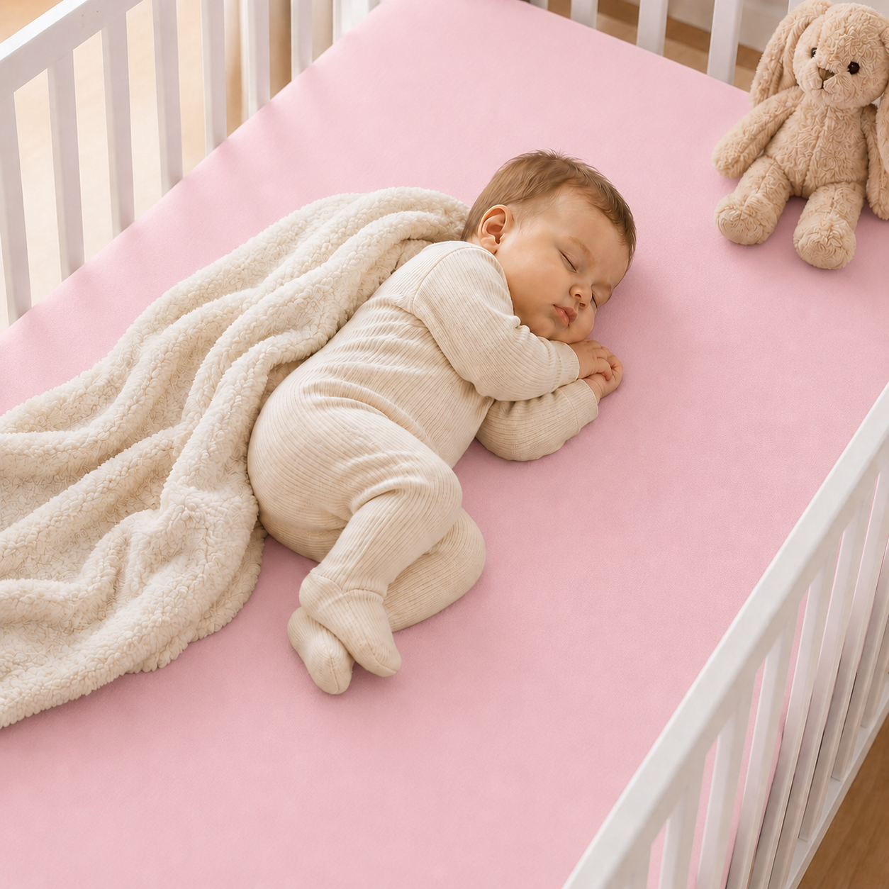 BABYMAM 4 Pack Cot Fitted Sheets 120x60 cm, 100% Organic Jersey Cotton Baby Cot Sheets, Soft Breathable Baby Bedding, Elasticated Mattress Covers (Pink)