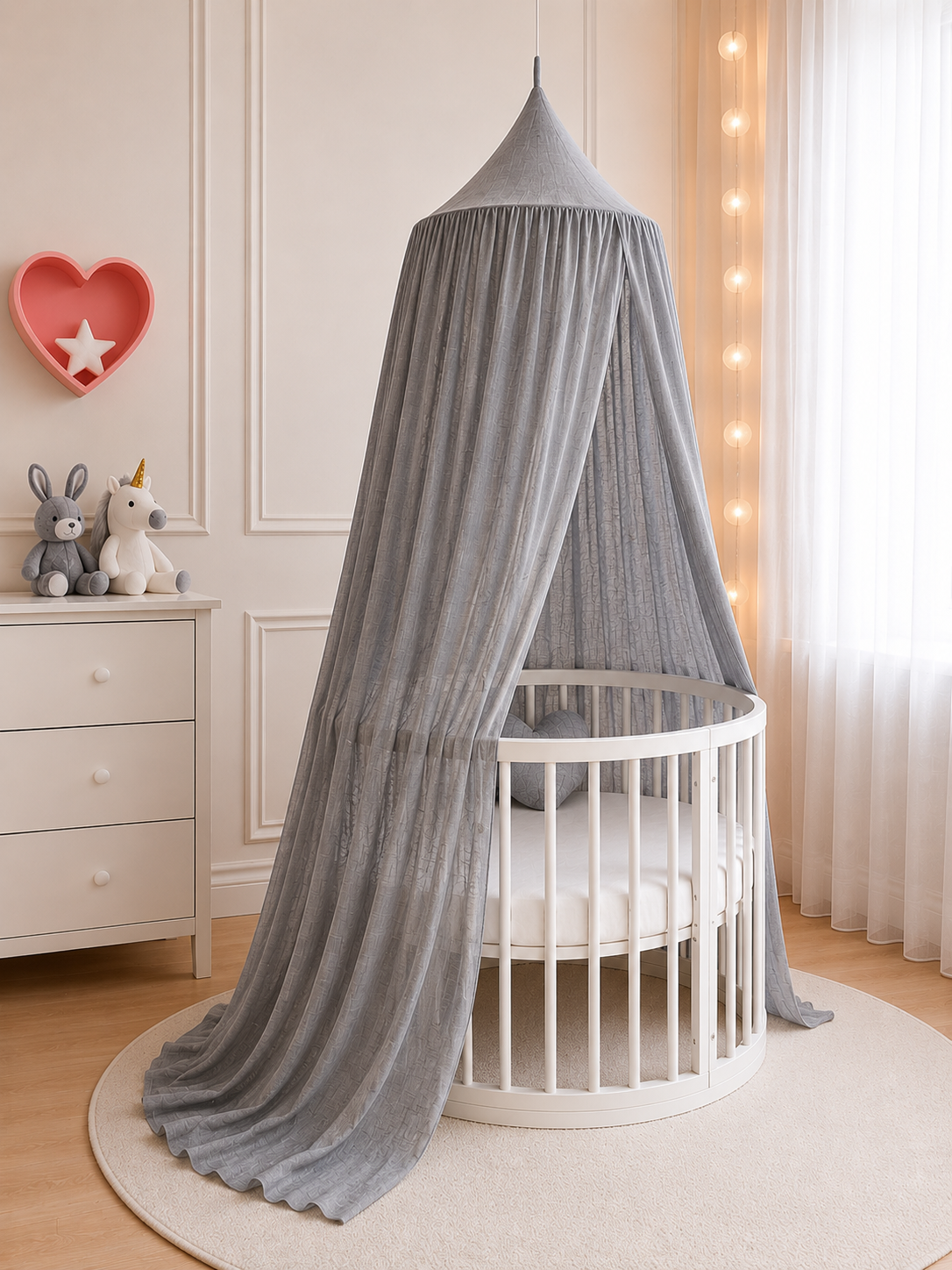 BABYMAM Canopy Mosquito Hanging Net for Crib Cot Bed Nursery - Grey