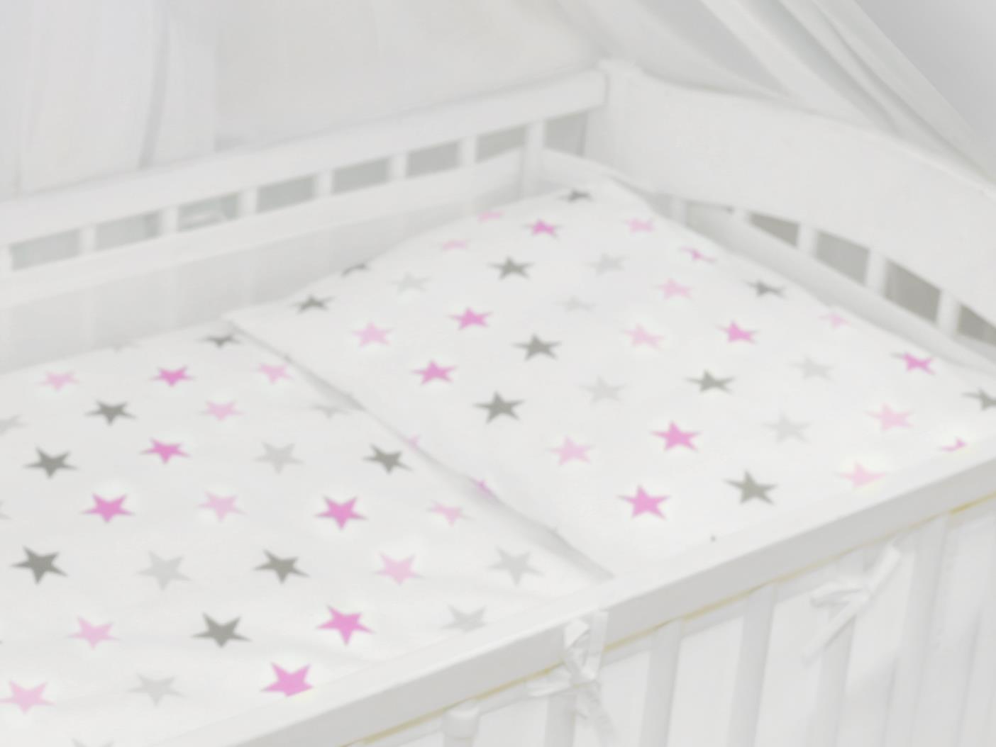 Baby Cot Bedding Set 9pc Fit Cot 120x60cm Pink Grey Stars