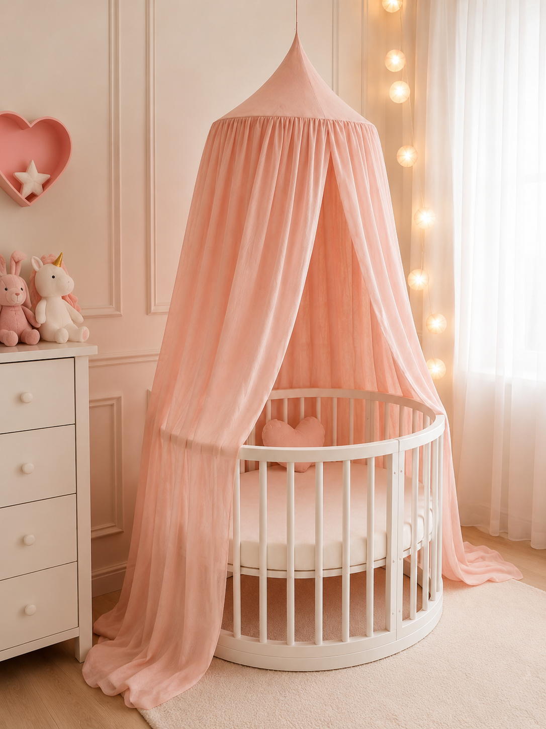 BABYMAM Canopy Mosquito Hanging Net for Crib Cot Bed Nursery - Peach Pink