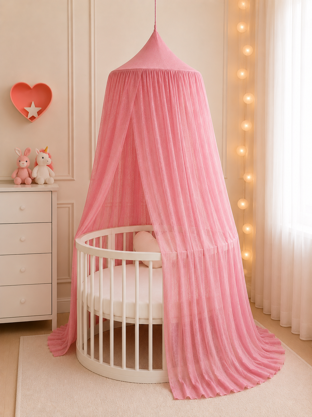 BABYMAM Canopy Mosquito Hanging Net for Crib Cot Bed Nursery - Rose Pink