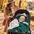 Baby Car Seat Hooded Blanket Double-sided Snuggle Swaddle Wrap Green / Animals in the Forest