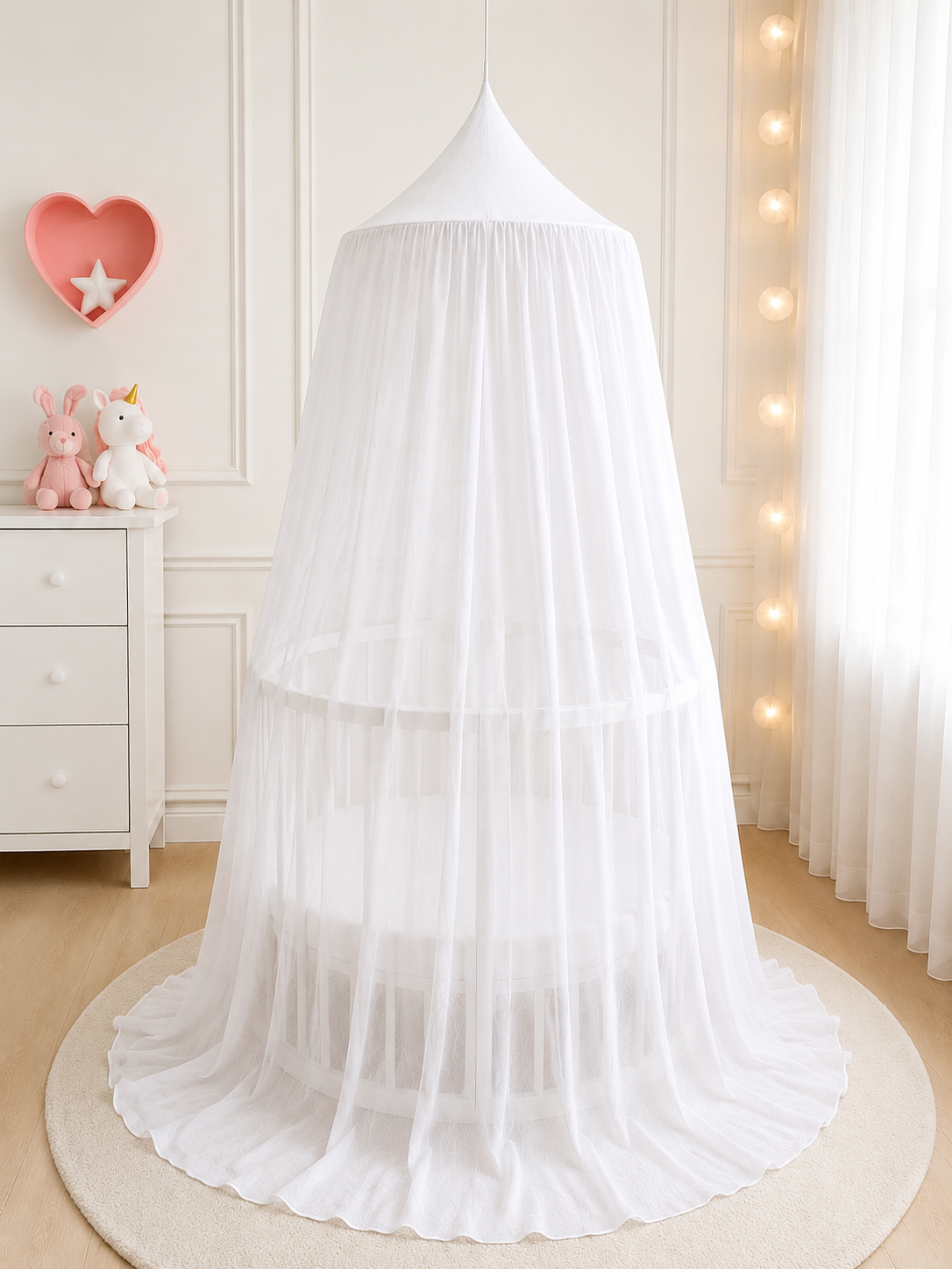 BABYMAM Canopy Mosquito Hanging Net for Crib Cot Bed Nursery - White