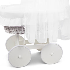 White Wicker Wheels Moses Basket +Full Bedding Set White Cotton - MyHappy Baby