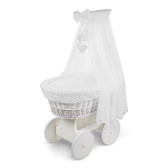 White Wicker Moses Basket with Wheels & White Dimple Bedding Set - MyHappy Baby
