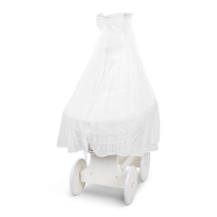 White Wicker Moses Basket with Wheels & White Dimple Bedding Set - MyHappy Baby