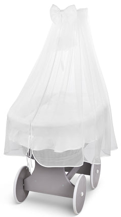 Grey Wicker Wheels Moses Basket Baby+Full Bedding Set White Cotton - MyHappy Baby