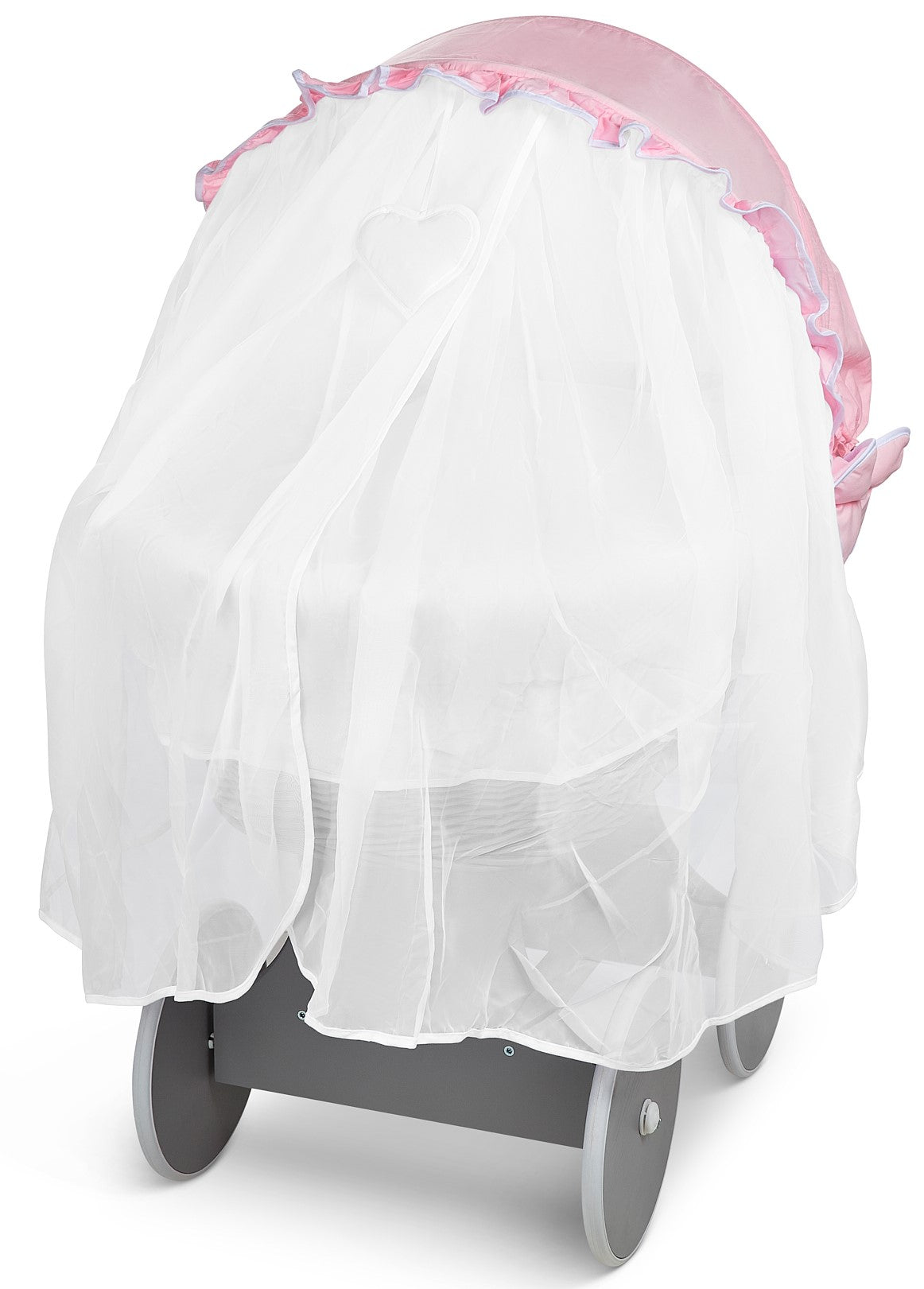 Grey Wicker Wheels Crib/Baby Moses Basket & Complete Bedding Pink - 100% Cotton - MyHappy Baby