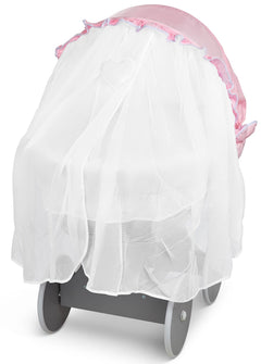 Grey Wicker Wheels Crib/Baby Moses Basket & Complete Bedding Pink - 100% Cotton - MyHappy Baby