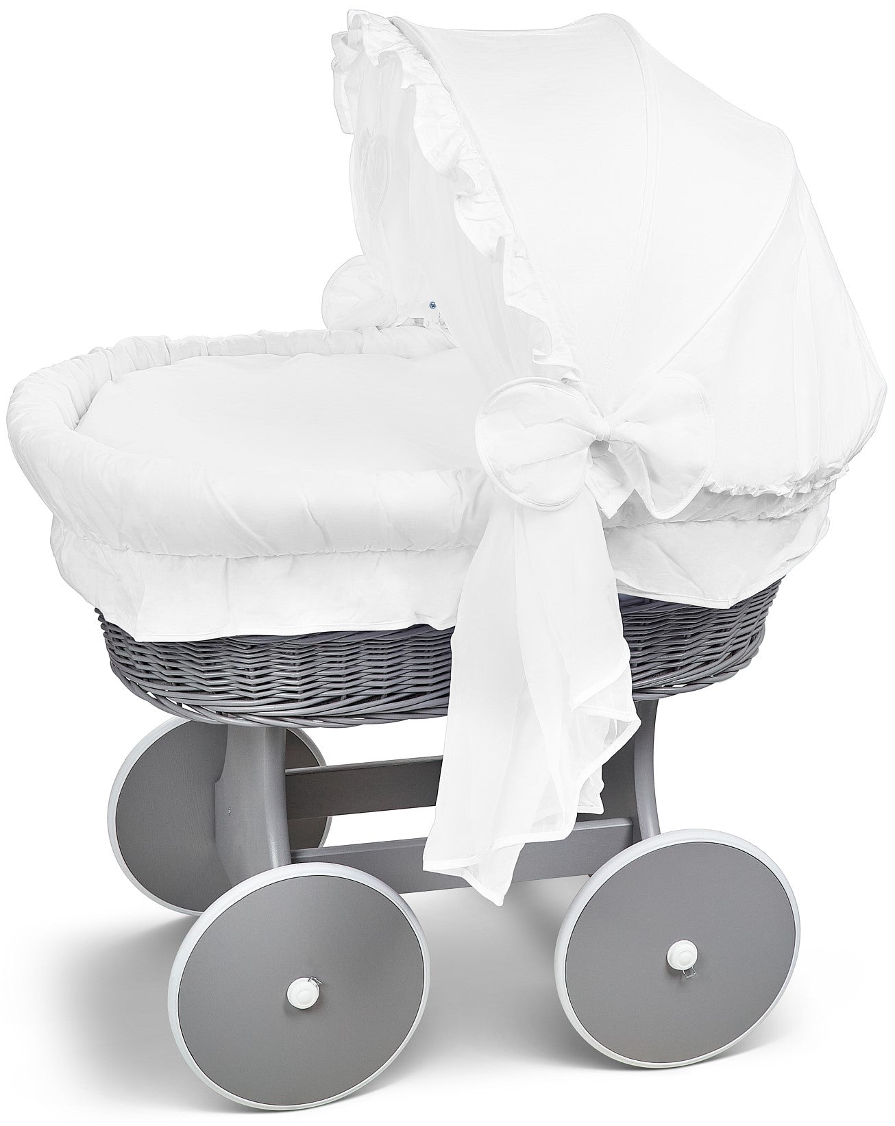Luxury Moses Basket Grey + Wheels Stand + Full Bedding Cotton 100% with Hood - MyHappy Baby