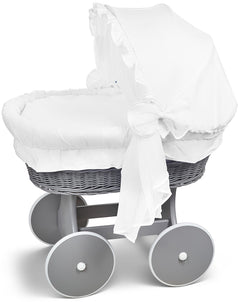 Luxury Moses Basket Grey + Wheels Stand + Full Bedding Cotton 100% with Hood - MyHappy Baby