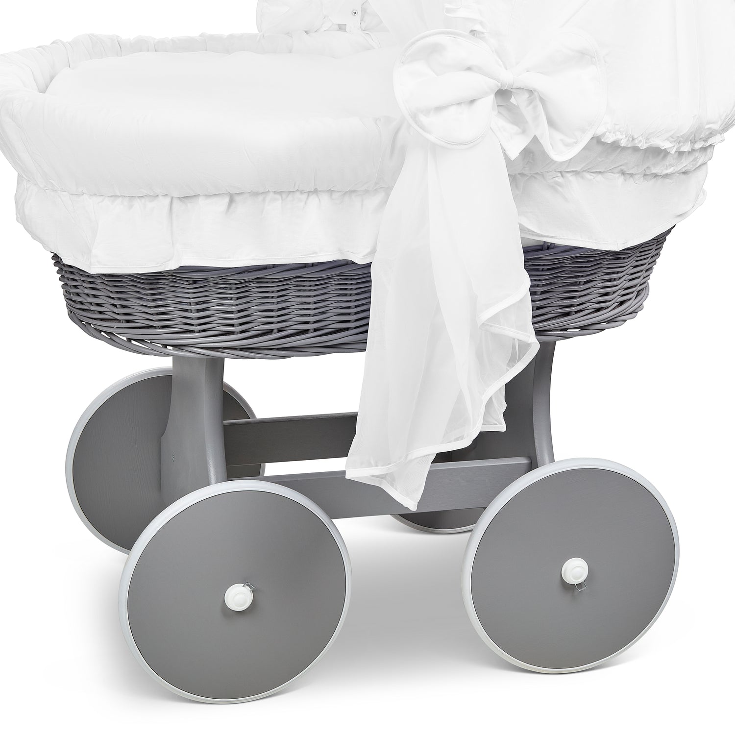 Luxury Moses Basket Grey + Wheels Stand + Full Bedding Cotton 100% with Hood - MyHappy Baby